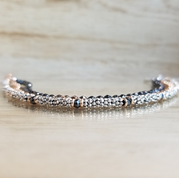 Three Row Beaded Hematite Bracelet on Toggle - Picture 7 of 8